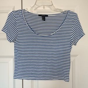 This is a blue and white striped crop top for summer and also a soft material.